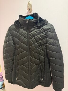 Nautica Black Quilted Hooded Puffer Coat